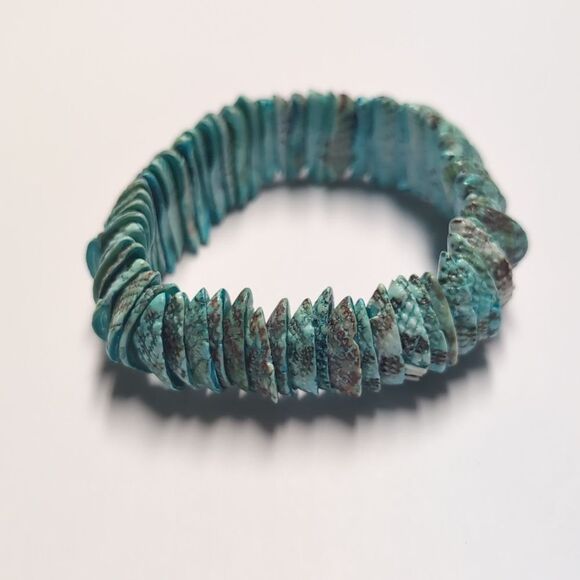 168 Blue‎ Snake Print Shell Beaded Stretch Bracelet - Picture 5 of 5